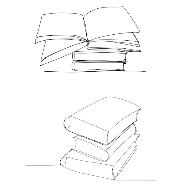 Vector on a white background drawing in one continuous line books