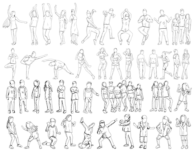 Vector vector on white background freehand sketch people set