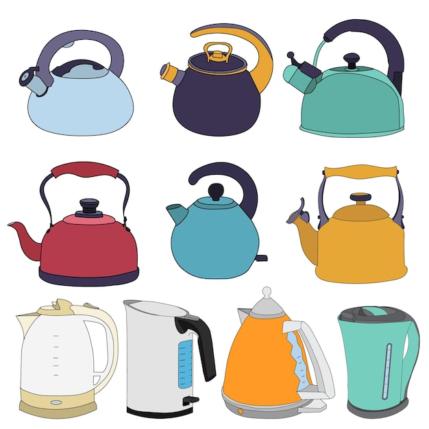 Vector on white background kettle collection set