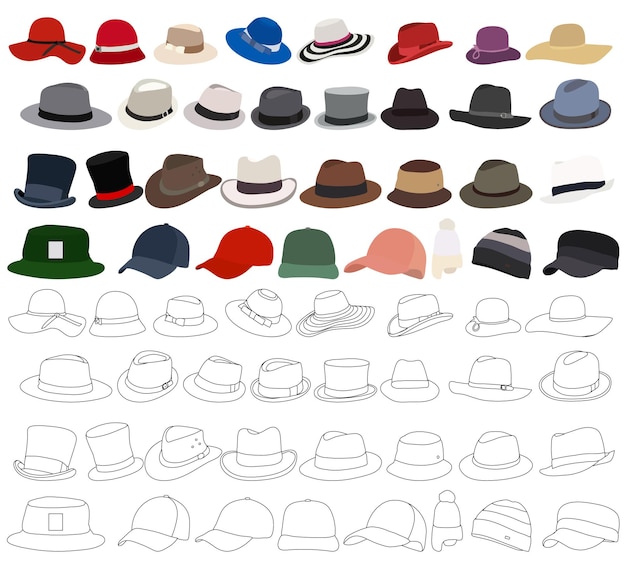 Vector on a white background men's and women's hat set