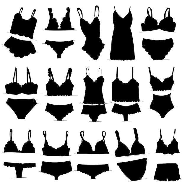 Vettore su sfondo bianco semplice silhouette di lingerie set