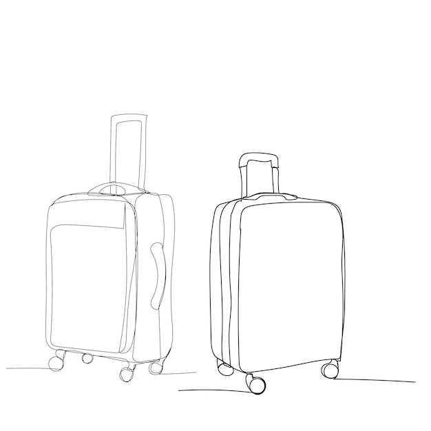 Vector white background single line drawing of a suitcase