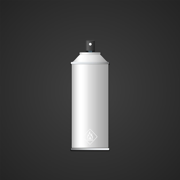 Vector white blank mock up metal spray can with cap realistic aerosol illustration with shadow template design isolated on dark background