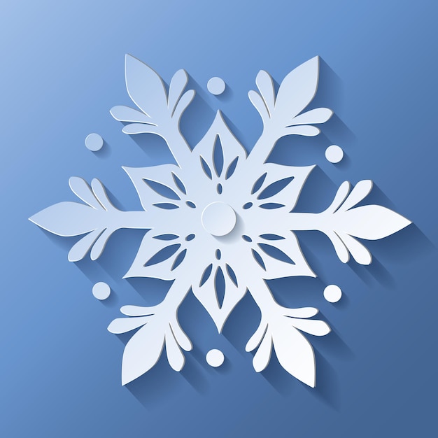 Vettore vettore bianco carta di natale tagliato fiocco di neve 3d con ombra su sfondo di colore blu disegno invernale
