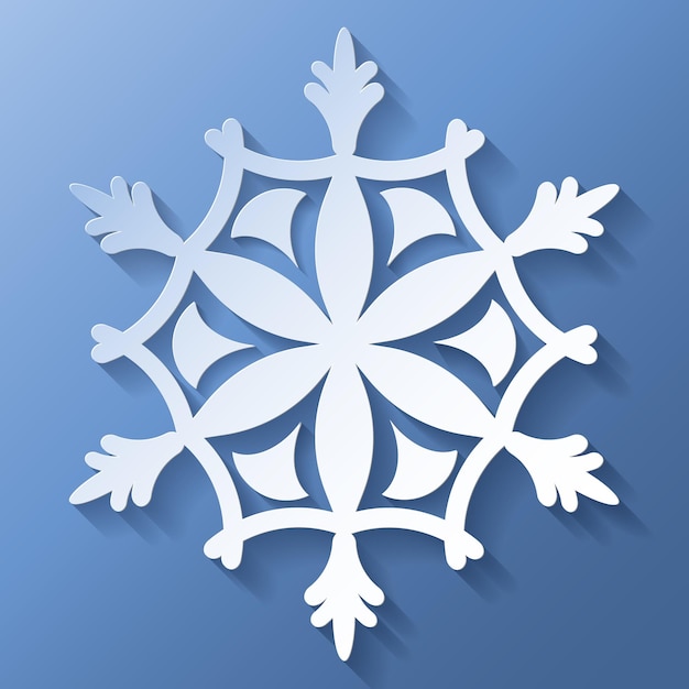 Vector white christmas paper cut 3d snowflake with shadow on blue colored background Winter design