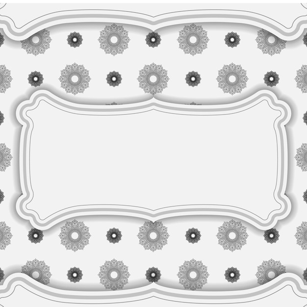Дизайн открытки вектор белого цвета с черным орнаментом мандалы. дизайн пригласительной открытки с пространством для вашего текста и узоров.