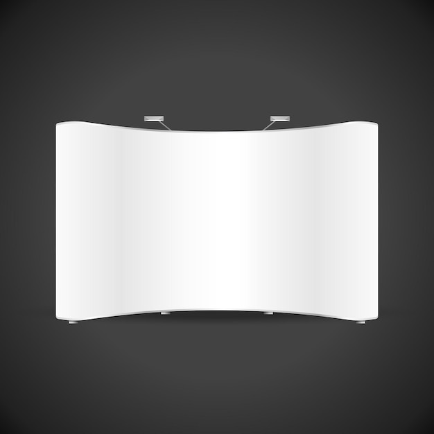 Vettore vector bianco mostra fiera pos pow stand mock up vuoto marchio stampa parete banner illustrazione realistica con design modello ombra isolato su sfondo scuro