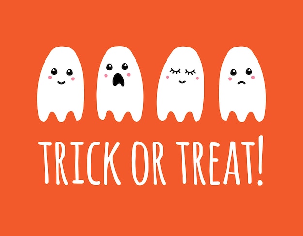 Vector white ghost and trick or treat lettering