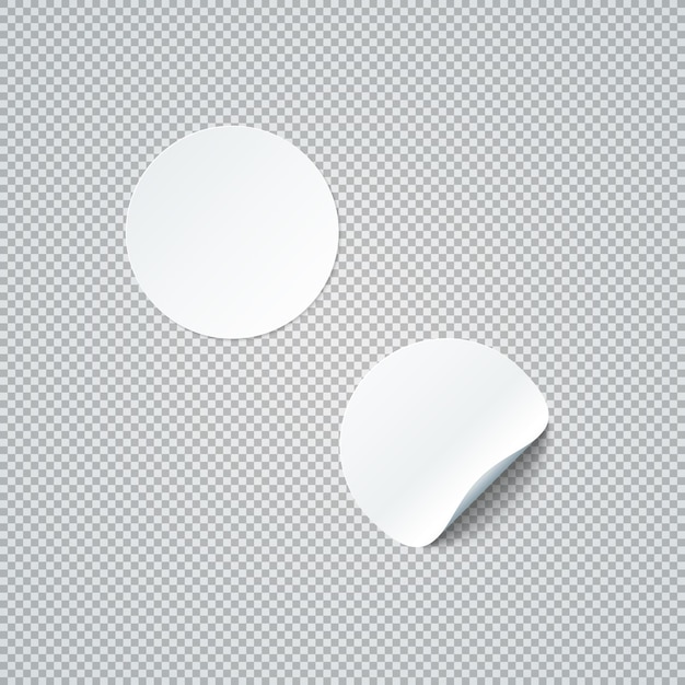 Vector vector white mock up paper circle round warped peel off corner sticker illustration realistic with shadow template design isolated on transparent background