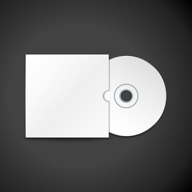 Vector white paper compact disc cover mock up blank CD realistic illustration with shadow template design isolated on dark background