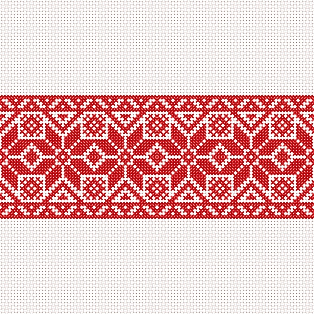 Vector white-red-white flag, symbol of freedom belarus with national belarus ornament. slavic ethnic pattern. embroidery, cross-stitch