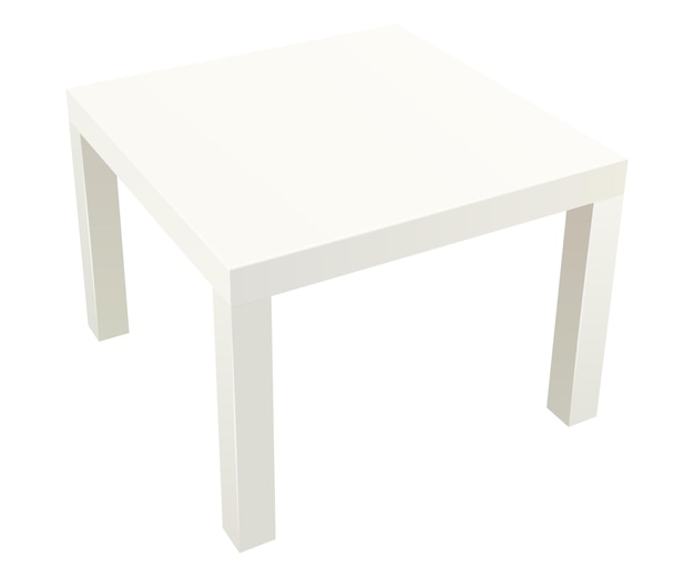 vector white square side table realistic illustration, perspective view