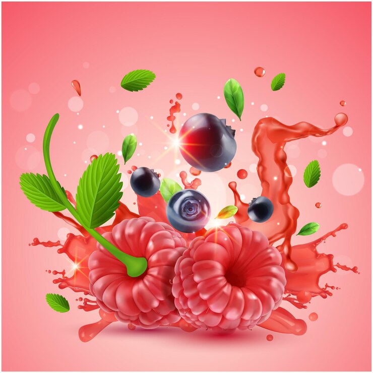 Vector vector whole blackberry raspberry with green leaf tail