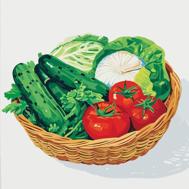 Vector wicker basket of fresh vegetables