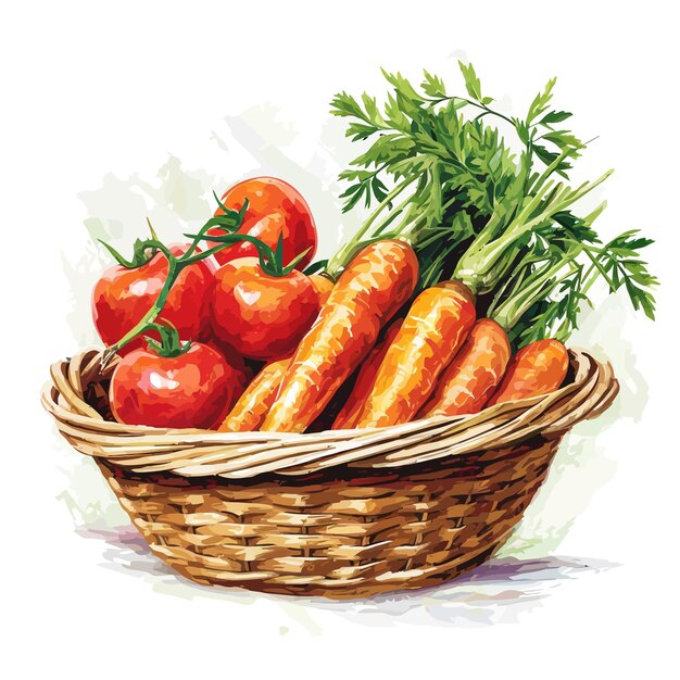 Vector wicker basket of fresh vegetables