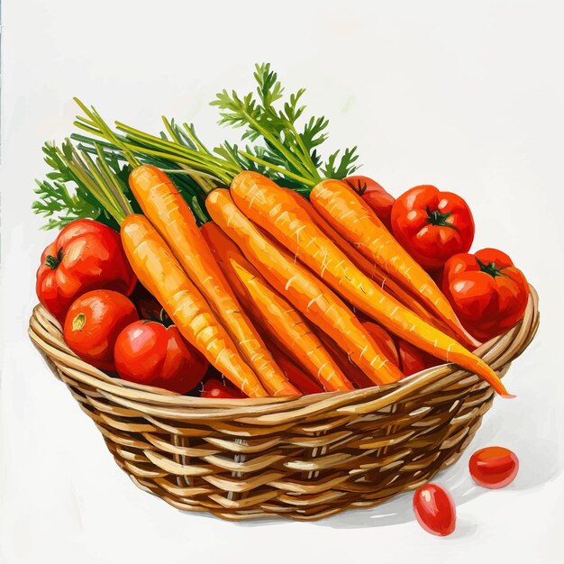 Vector vector wicker basket of fresh vegetables