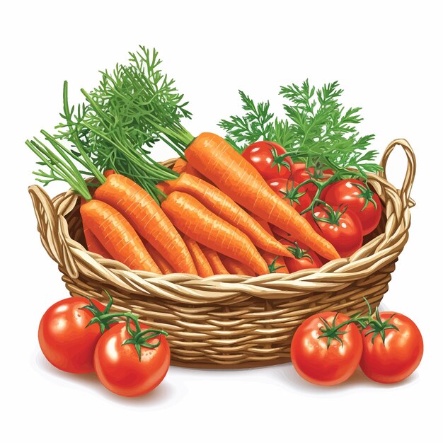 Vector wicker basket of fresh vegetables