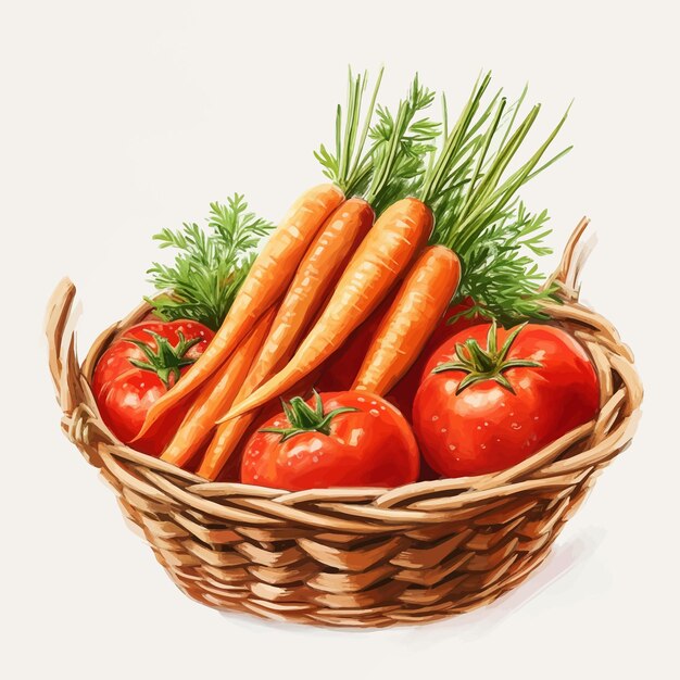 Vector vector wicker basket of fresh vegetables