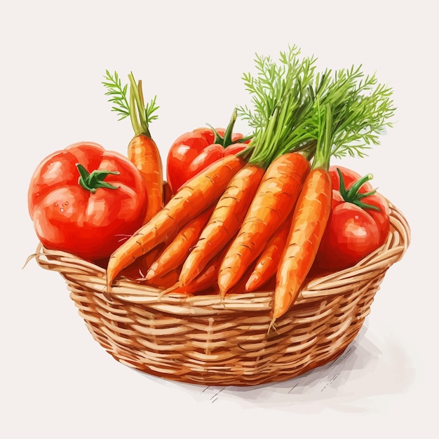 Vector vector wicker basket of fresh vegetables