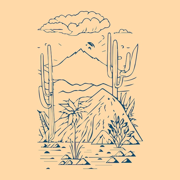 Vector Wild West western hand drawn doodle background with cowboy hat on American canyon desert