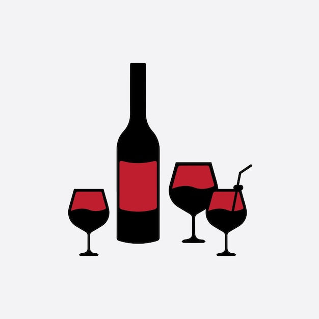 Vector vector wine glass with red wine bottle