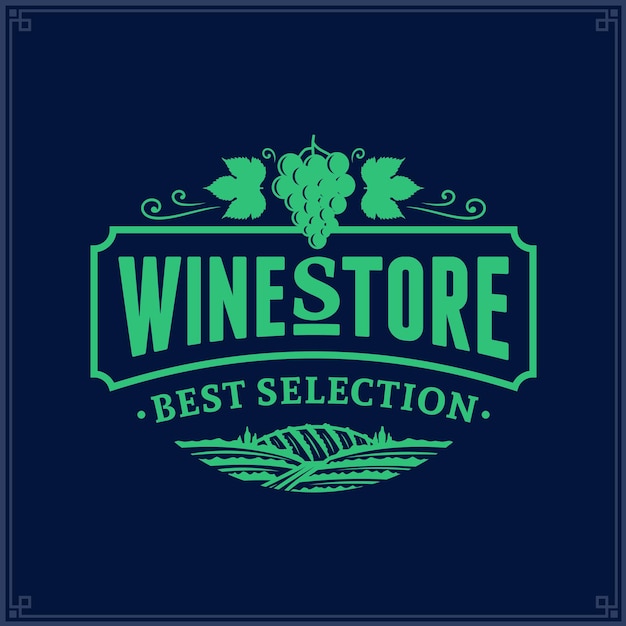 Vector vector wine logo on dark blue background for wine shop restaurant menu winery branding and identity