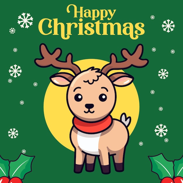 Vector winsome baby deer moose reindeer happy winter holiday as yuletide cartoon characters