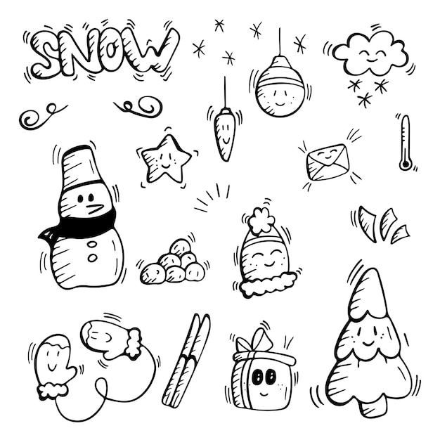 Vector winter and Christmas hand drawn doodles set