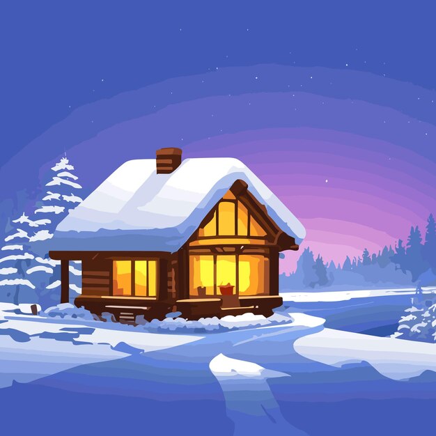 Vector vector winter landscape with house illustration