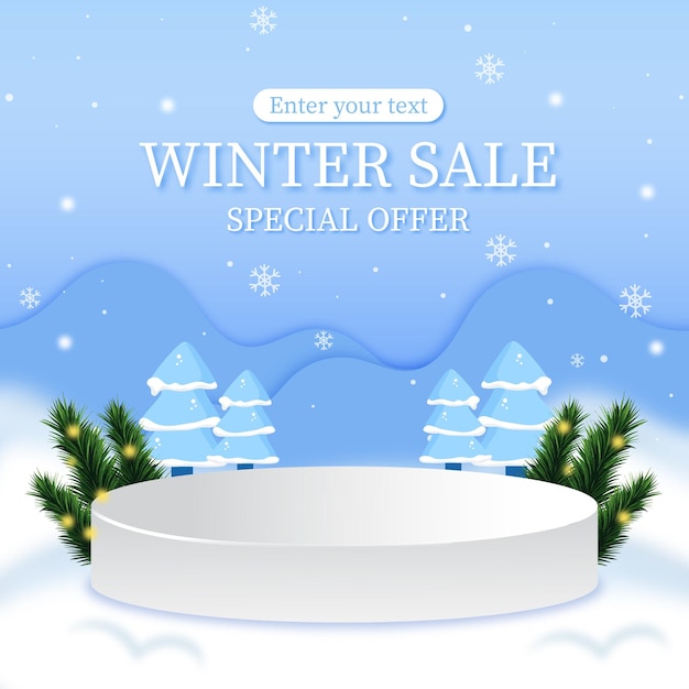 vector winter sale banner template with podium