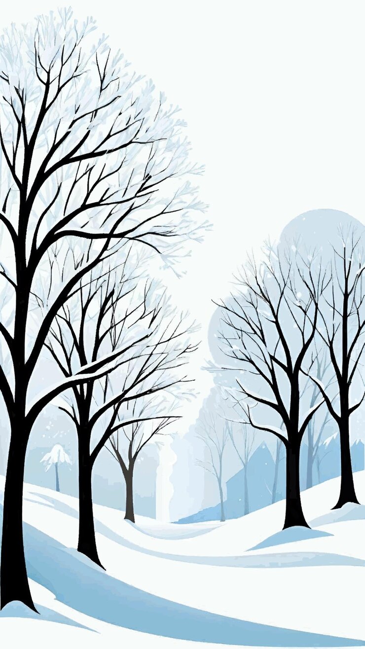 Vector vector of a winter scene with trees and snow in the background