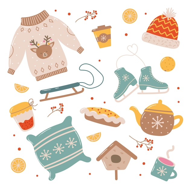 Vector vector winter set of elements and objects