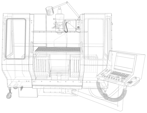 Вектор Векторный фрезерный станок wireframe. вектор формата eps10, созданный из 3d