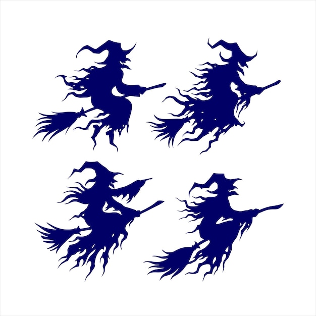 vector witch character collection with silhouette style