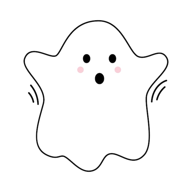 Vector with cute screaming ghost Flying spirit in flat design Outline phantom on white background Doodle ghost Halloween