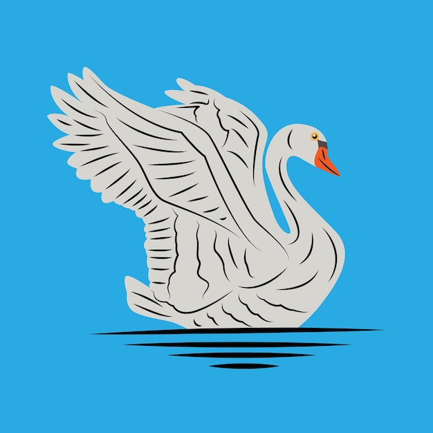 Vector vector with line art style of a swan swimming and flapping its wings