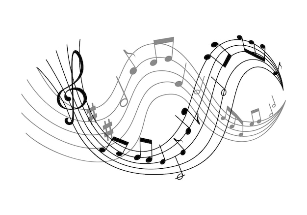 Vector with waves of music notes