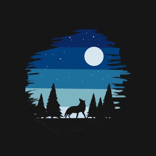 vector of wolf lost in forest with night scenery perfect for print etc