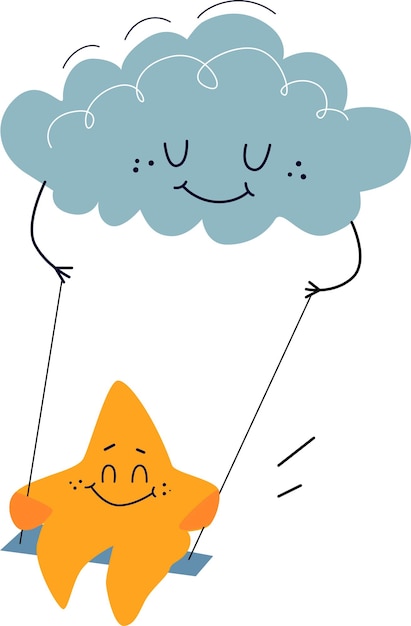 Vector wolk en sterren tekenstijl cartoon