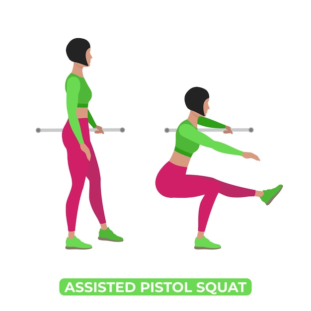 Vettore vector woman che fa squat con pistola assistita squat con una gamba squat bodyweight fitness legs workout exercise