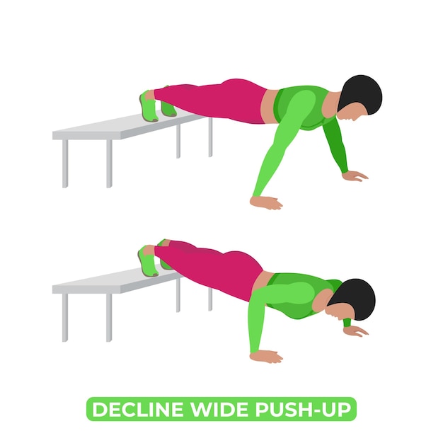 Premium Vector  Vector woman doing decline wide push up bodyweight fitness  chest workout exercise