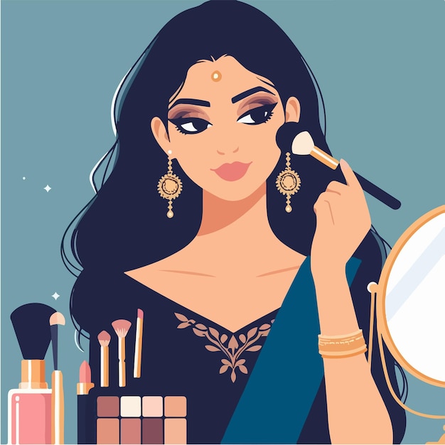 Vector woman doing make up