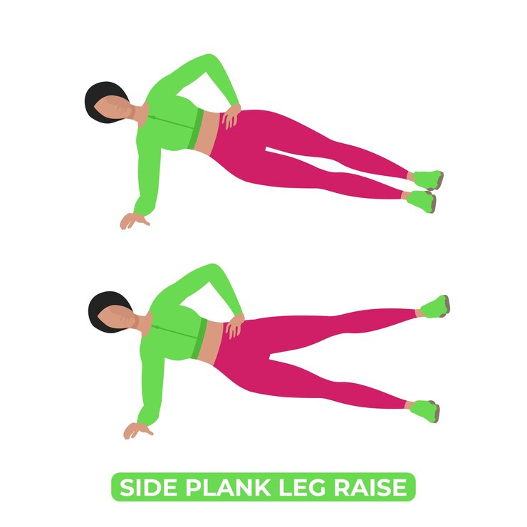 Vector vector woman doing side plank leg raise bodyweight fitness legs hip abduction workout exercise