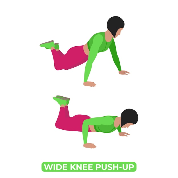 Vector Woman Doing Wide Knee Push Up Bodyweight Fitness Chest Workout Exercise