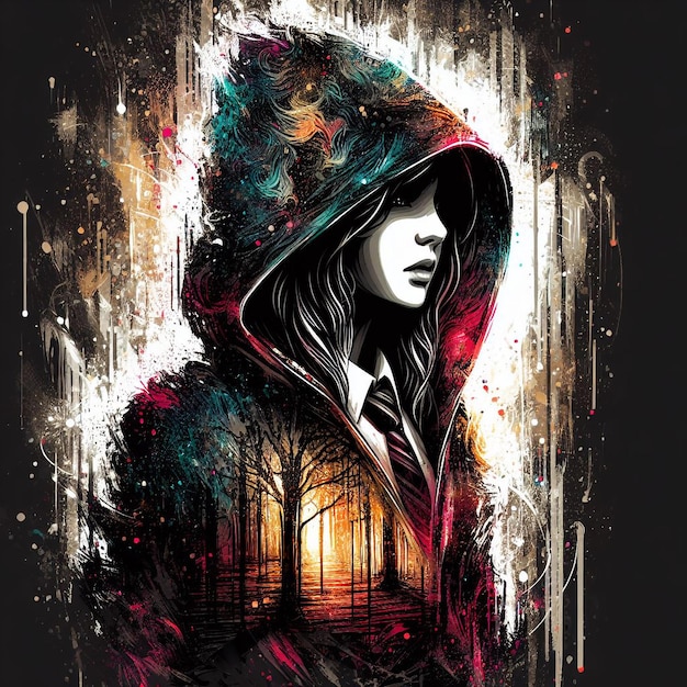 Vector a woman drawing of a person with a hoodie colorful background