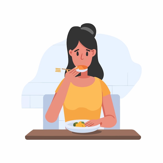 Vector woman eating healthy vegetable food