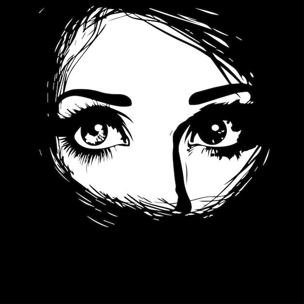 Vector woman eyes silhouette black and white illustration