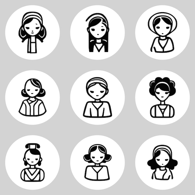 Vector woman face line icons