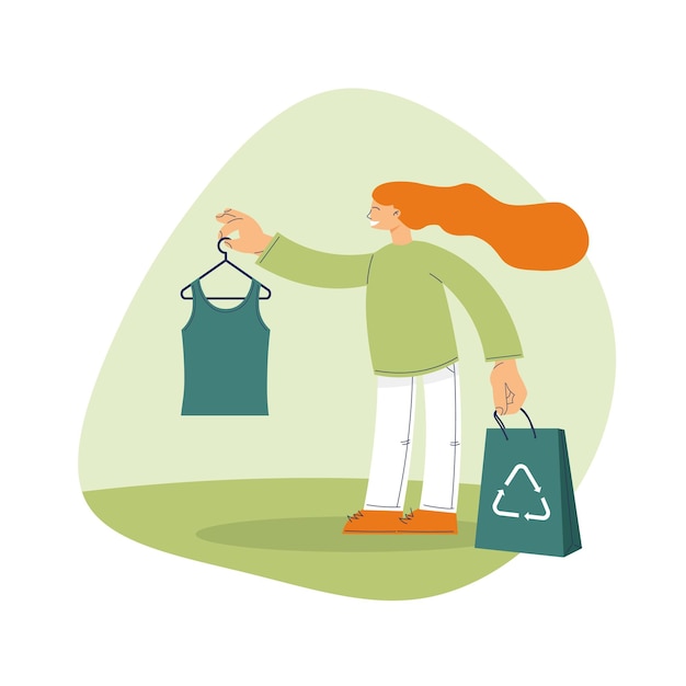 Vector vector woman holding clothes with recycling symbol