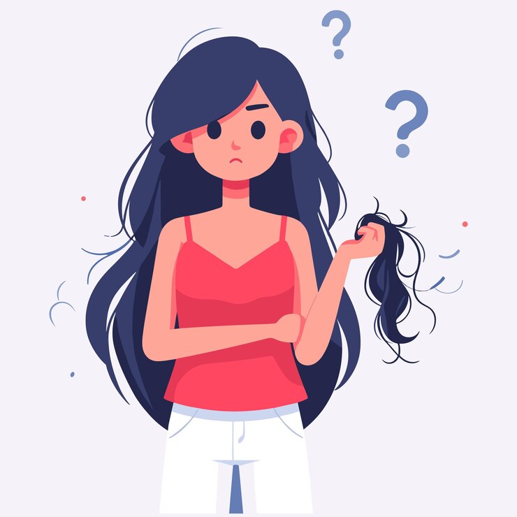 の毛を握っているベクトル女性ヘアフォール問題のイラスト